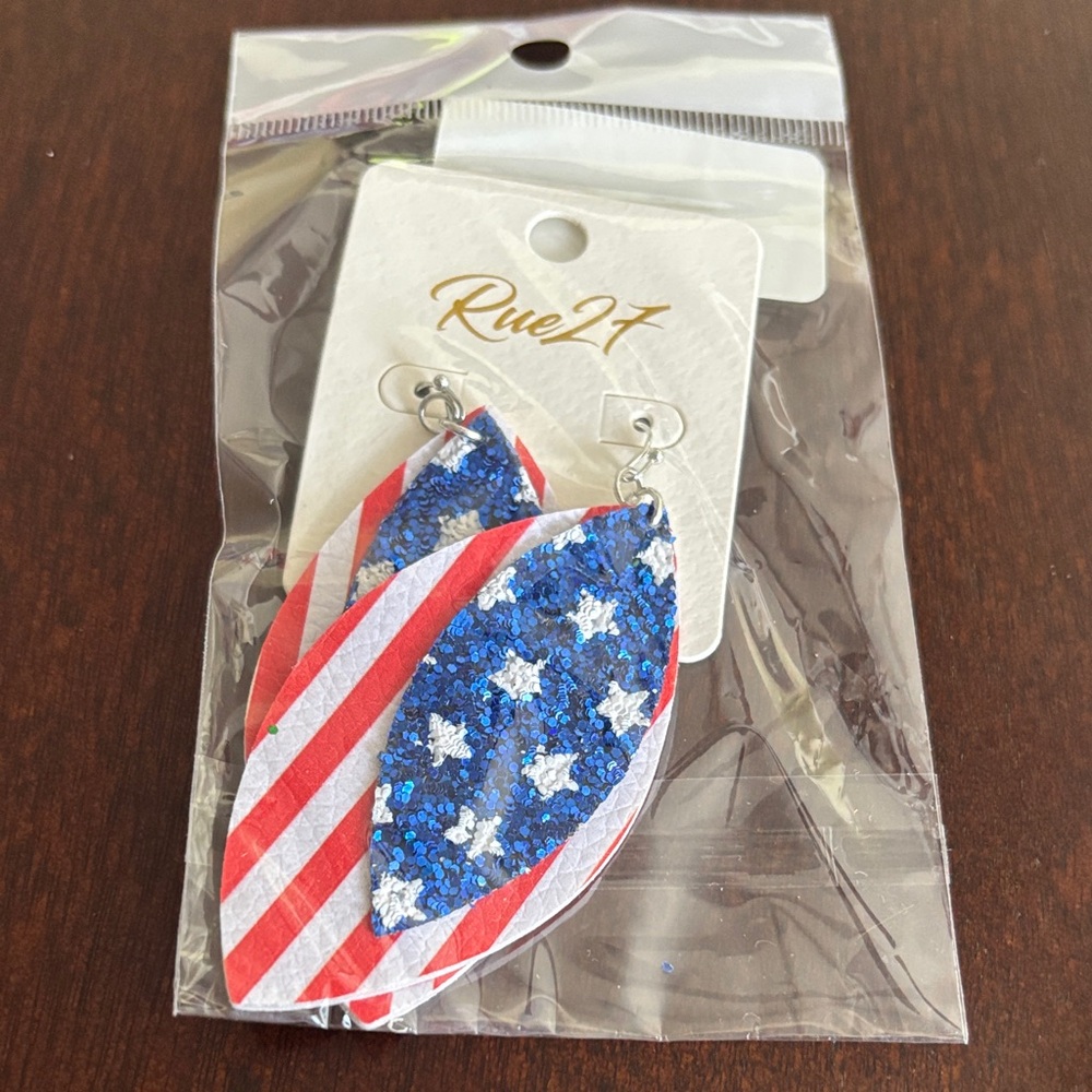 Rue27Red, White, and Blue Glitter Leaf Earrings